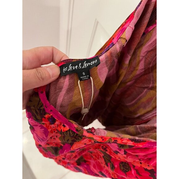 NWT For Love & Lemons Rita Midi Dress Funky Floral Asymmetrical Sz SMALL Cut Out - Picture 8 of 11